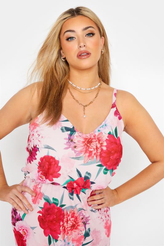YOURS LONDON Plus Size Pink Floral Print Cami Maxi Dress | Yours London 4