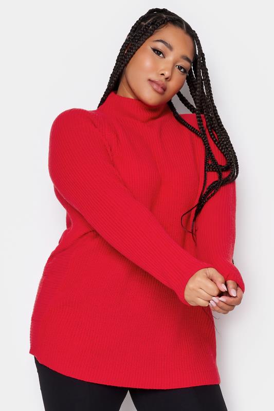YOURS Plus Size Red Ribbed Knitted Jumper | Yours Clothing  2