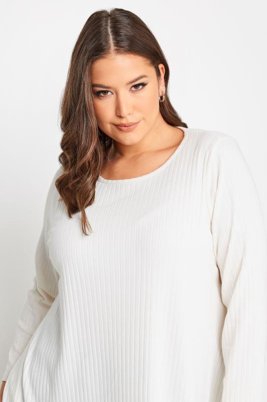 YOURS Plus Size White Long Sleeve Ribbed Swing Top | Yours Clothing 4