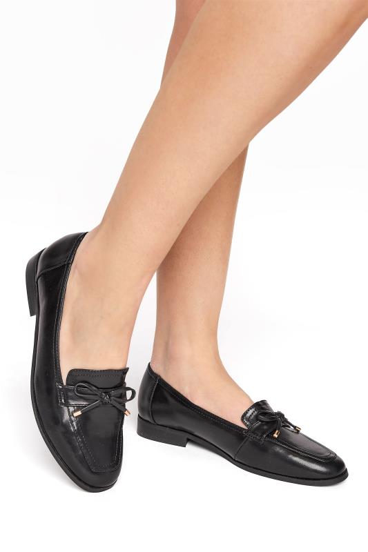 LTS Black Bow Trim Loafers In Standard D Fit 2