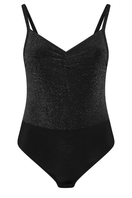 LIMITED COLLECTION Curve Black & Silver Glitter Ruched Bodysuit | Yours Clothing 6