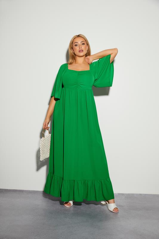 LIMITED COLLECTION Curve Green Ruched Angel Sleeve Dress 11