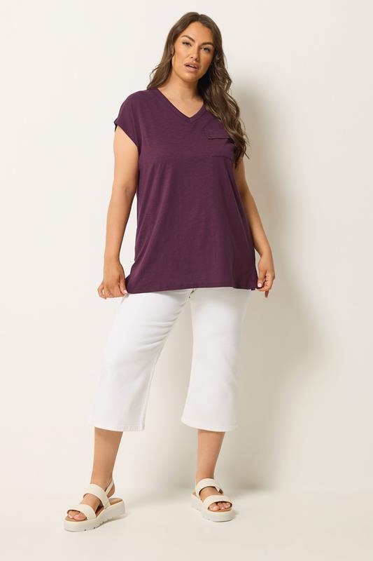 YOURS Plus Size Purple Stud Pocket T-Shirt | Yours Clothing 1