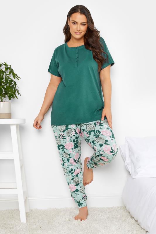 YOURS Plus Size Green Scoop Placket Pyjama Top | Yours Clothing 2