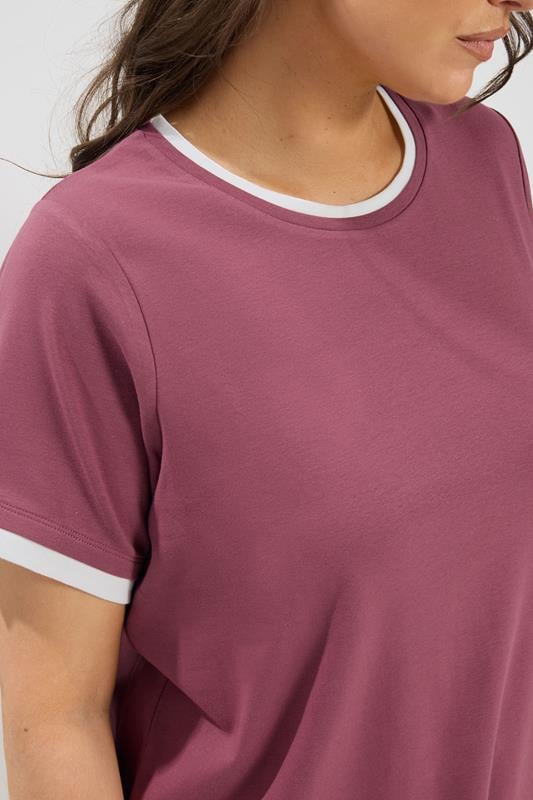 YOURS Plus Size Pink Contrast Trim Ringer T-Shirt | Yours Clothing 4