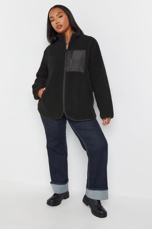 YOURS Plus Size Black Pocket Teddy Fleece Jacket | Yours Clothing 3