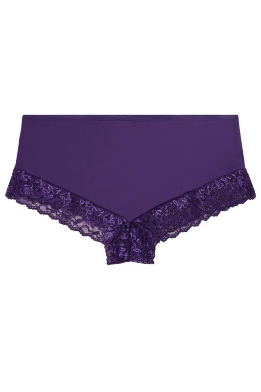 YOURS Curve Dark Purple Hi Shine Lace Trim Full Briefs | Yours Clothing 4