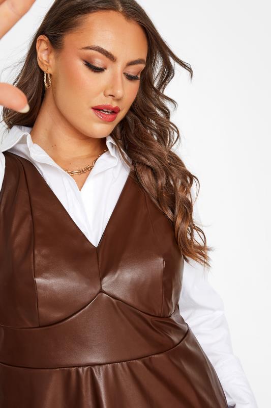 LIMITED COLLECTION Curve Chocolate Brown Leather Look Pinafore Dress 4