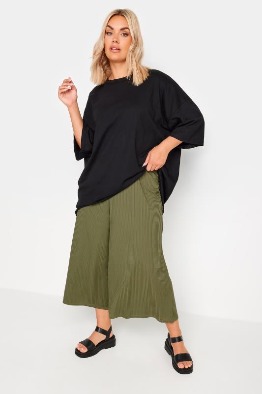 LIMITED COLLECTION Plus Size Khaki Green Ribbed Culottes | Yours Clothing 3