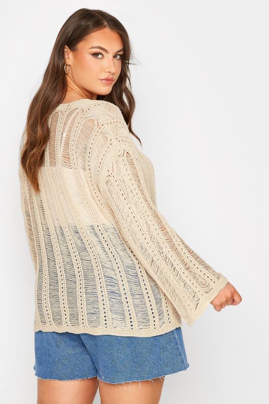 Plus Size Beige Brown Crochet Top | Yours Clothing  3