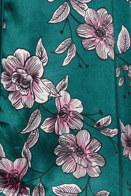 Plus Size Emerald Green Floral Print Satin Pyjama Set | Yours Clothing 4