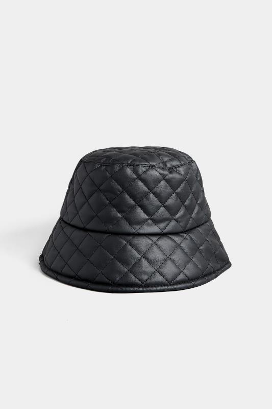Black Leather Look Quilted Bucket Hat | Yours Clothing 2