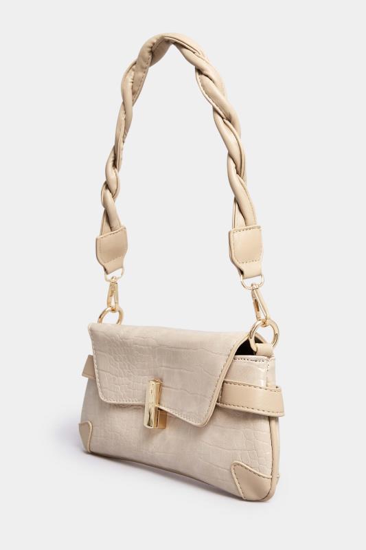 Beige Leather handle bag with shoulder strap