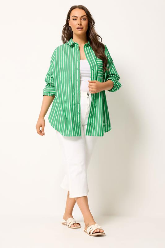 YOURS Plus Size Green & White Striped Shirt | Yours Clothing 2