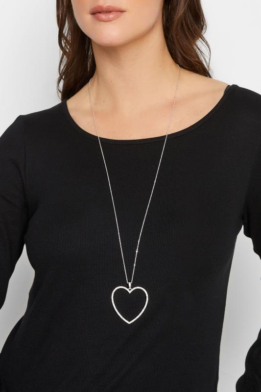 Silver Diamante Heart Long Necklace | Yours Clothing  1