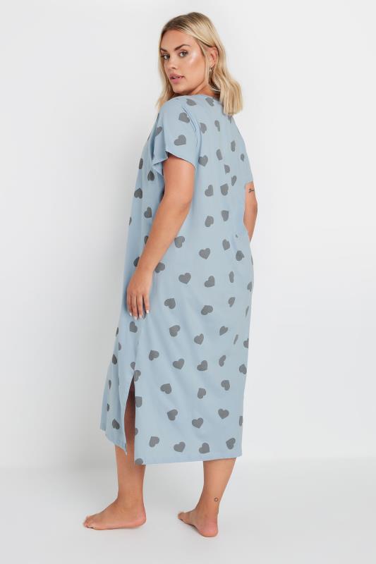 YOURS Plus Size Light Blue Heart Print Midaxi Nightdress | Yours Clothing 5