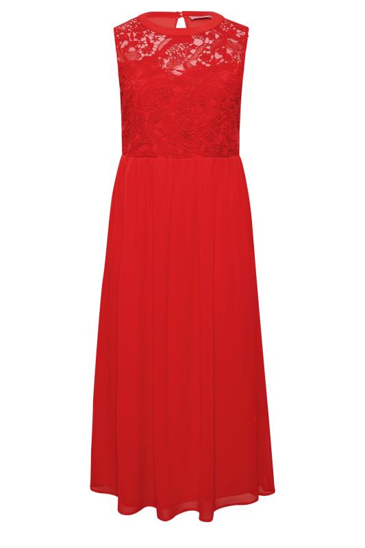 Plus Size YOURS LONDON Curve Red Lace Front Chiffon Maxi Dress | Yours Clothing  7