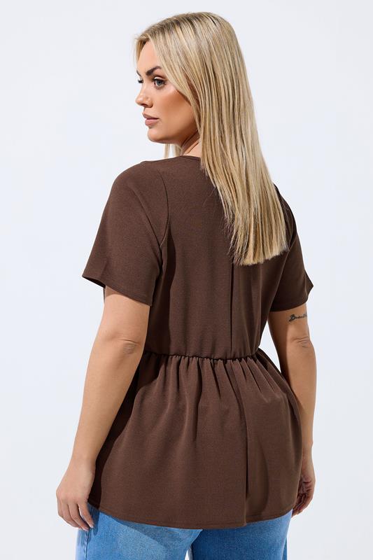 LIMITED COLLECTION Plus Size Chocolate Brown Peplum Top | Yours