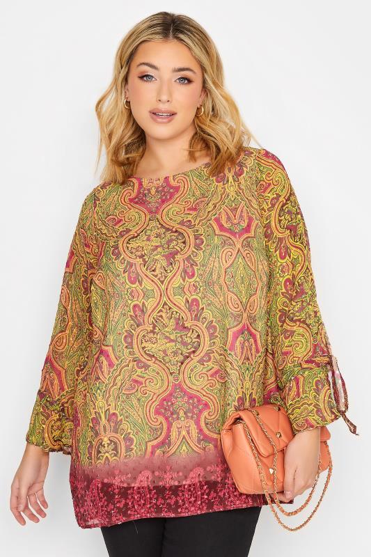 YOURS Plus Size Curve Yellow & Pink Paisley Print Blouse | Yours Clothing  1