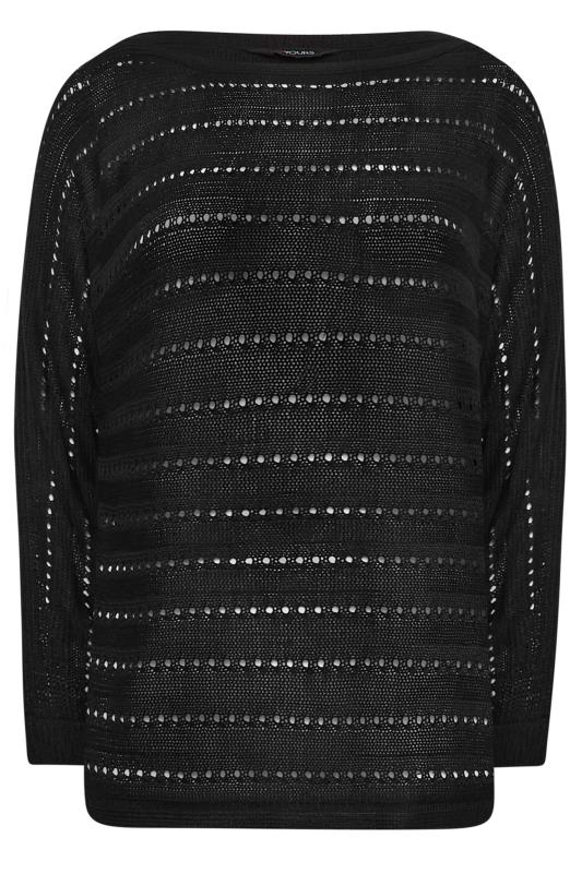 YOURS Plus Size Black Slash Neck Open Knit Jumper | Yours Clothing 6