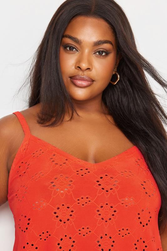 YOURS Plus Size Orange Broderie Anglaise Swing Cami Top | Yours Clothing 4
