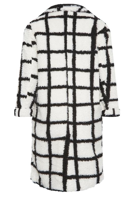 YOURS Curve White & Black Check Teddy Maxi Coat | Yours Clothing 7