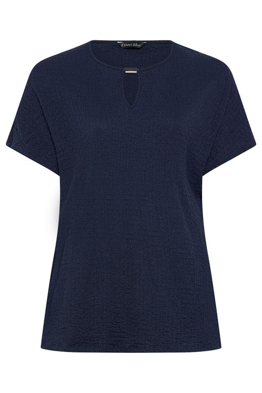EVANS Curve Navy Blue Grown On Sleeve Textured Top | Evans 5