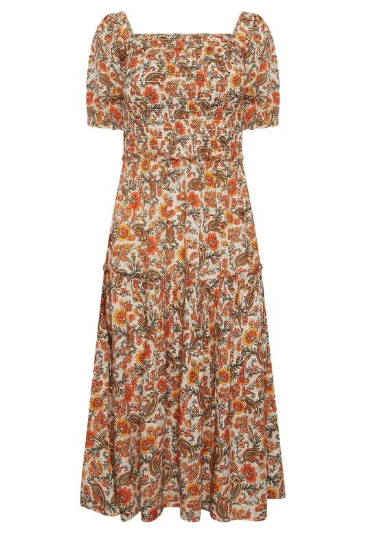 Petite Orange Paisley Shirred Midaxi Dress | PixieGirl 6