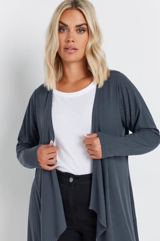 YOURS Plus Size Blue Ribbed Waterfall Cardigan | Yours Clothing 4