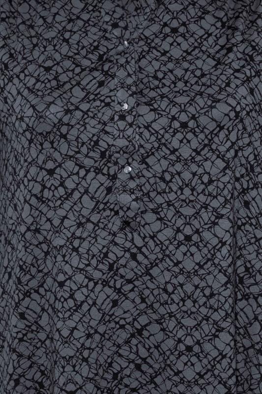 Curve Charcoal Grey & Black Half Placket Abstract Pattern Shirt | Yours Clothing  5