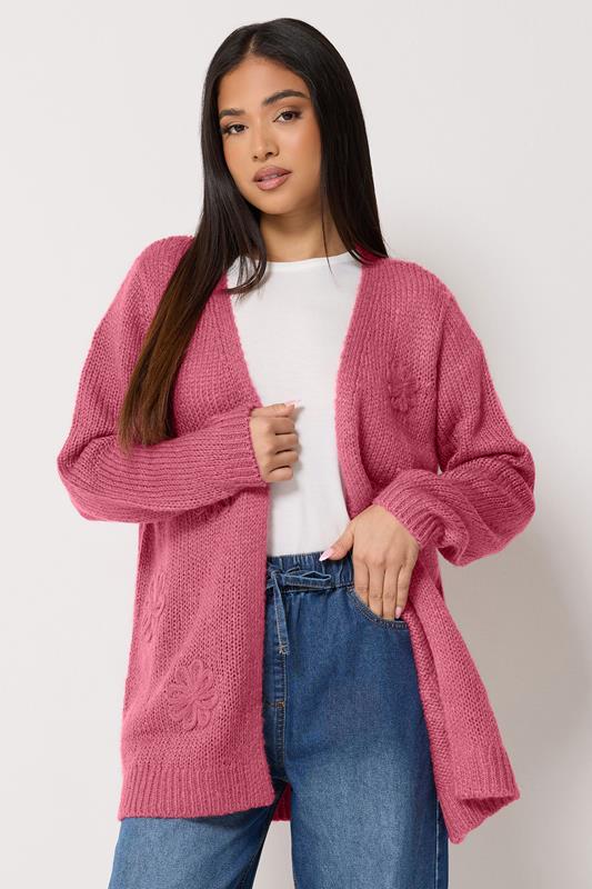 M&Co Petite – Strick-Cardigan in Rosa mit Blumenstickerei
