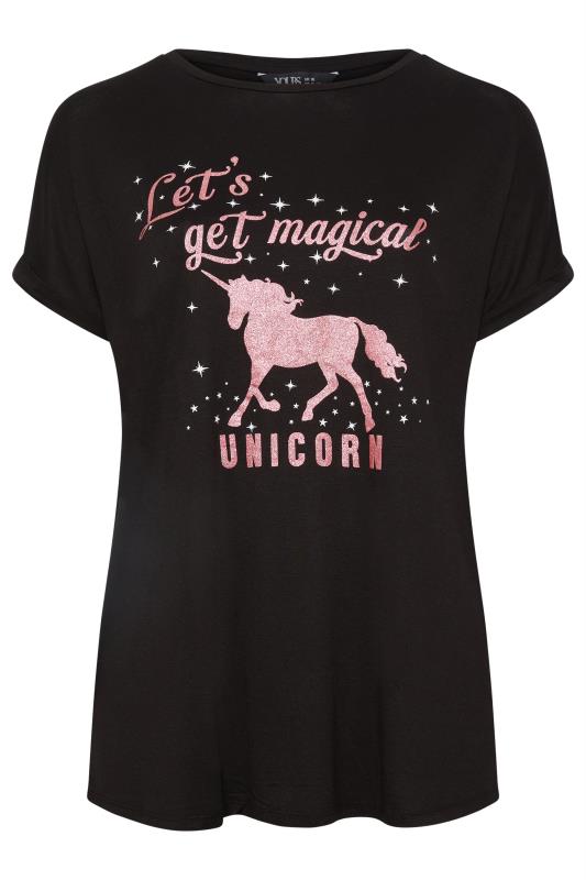 YOURS Plus Size Black Unicorn Magic Glitter Embellished T-Shirt 5