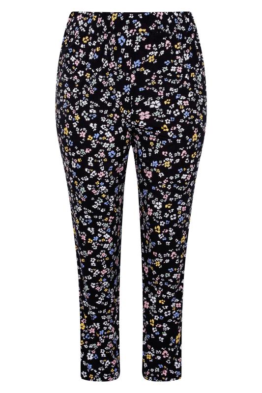 Plus Size Black Pastel Floral Jersey Joggers | Yours Clothing 4