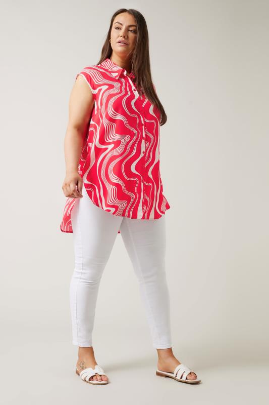 EVANS Plus Size Red Abstract Print Sleeveless Shirt | Evans 2