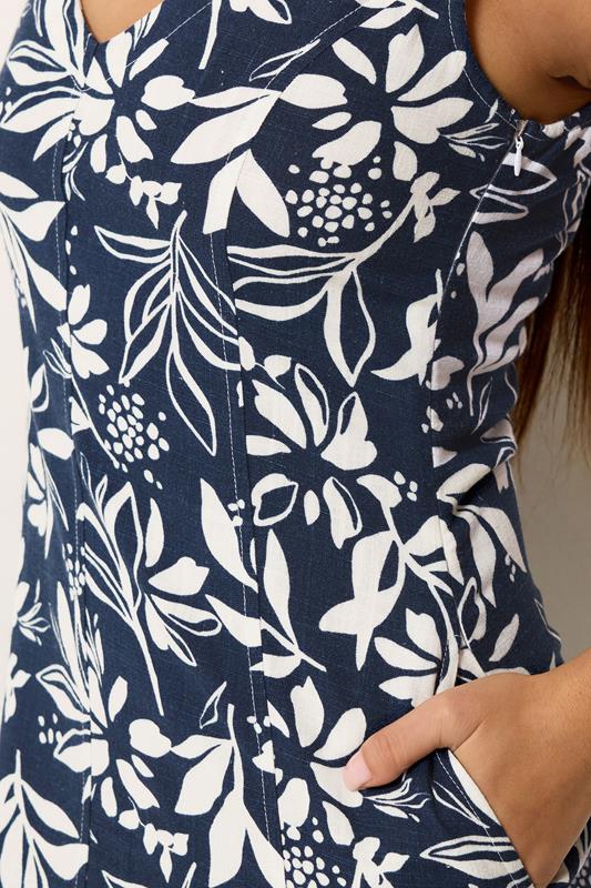 M&Co Petite Navy Blue Floral Linen Midi Dress | M&Co 4