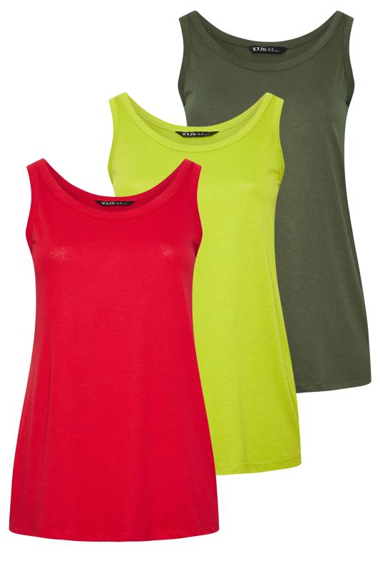 YOURS 3 PACK Plus Size Red & Green Vest Tops | Yours Clothing 8