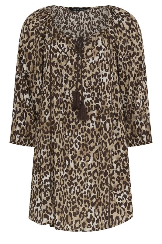 YOURS Plus Size Brown Leopard Print Swing Blouse | Yours Clothing 5