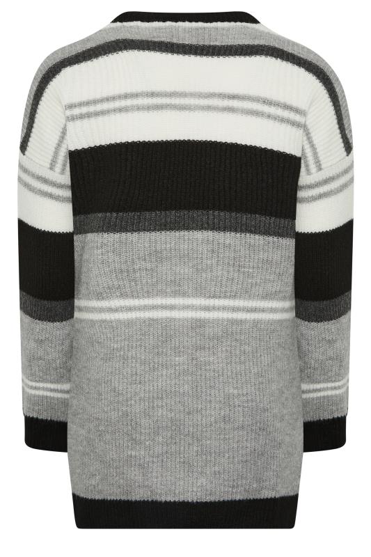 YOURS LUXURY Plus Size Grey Stripe Longline Jumper | Yours Clothing 8