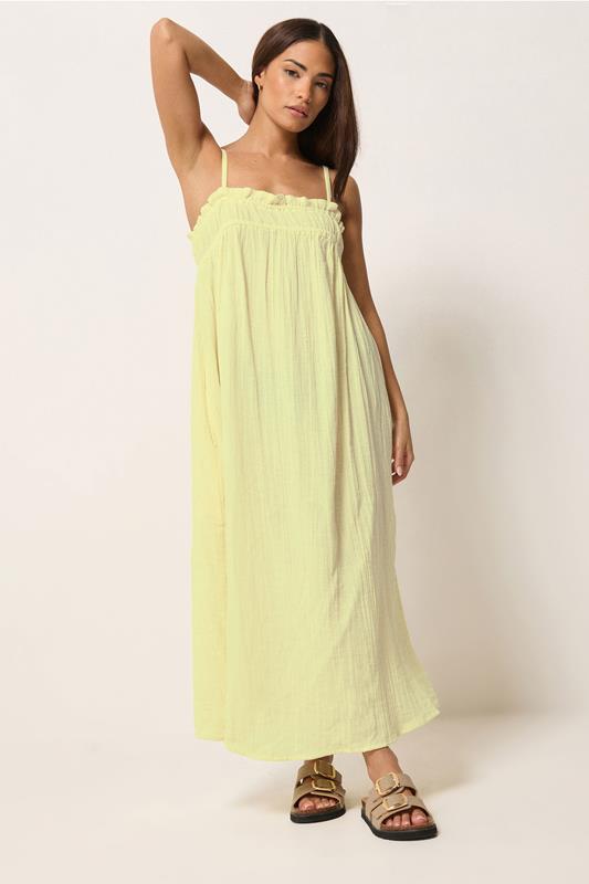 PixieGirl Petite Women's Yellow Cotton Cheesecloth Maxi Dress | PixieGirl 5