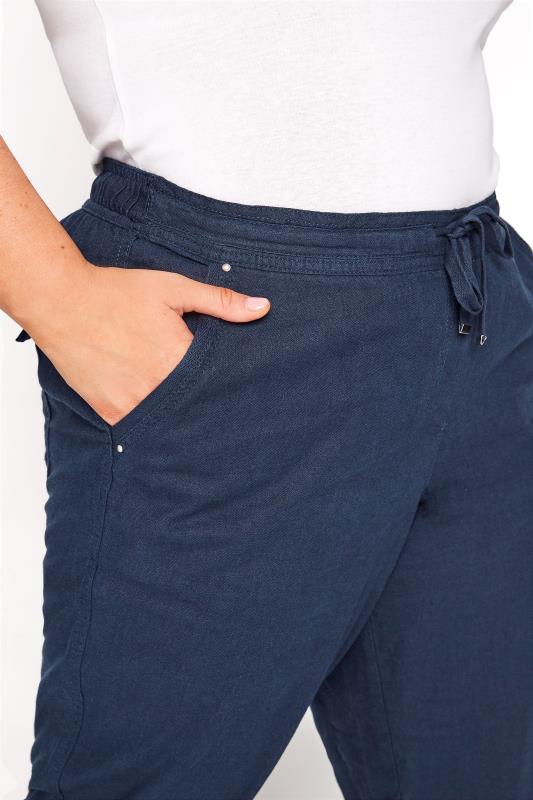 Curve Navy Blue Cropped Linen Mix Trousers_D.jpg