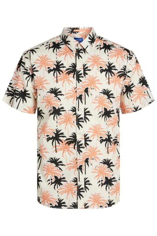 JACK & JONES Big & Tall Pink & White Palm Print Shirt | BadRhino 3