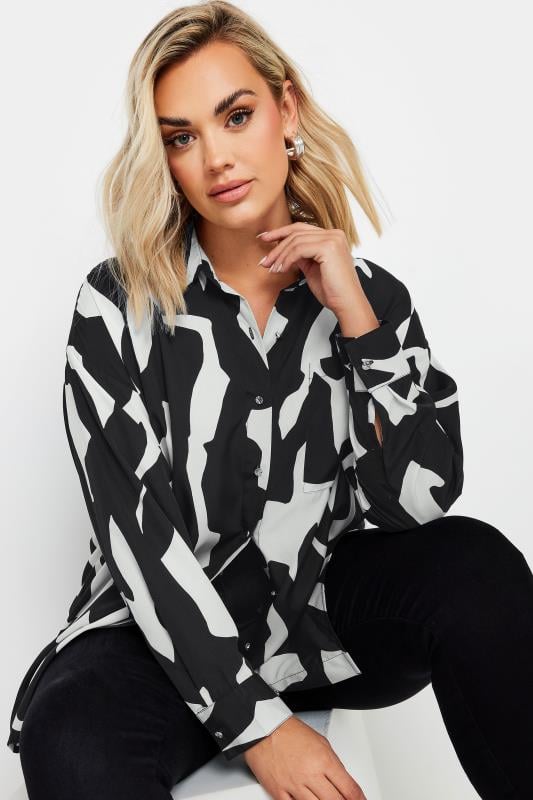 Plus Size  YOURS Curve Black & White Abstract Oversized Shirt