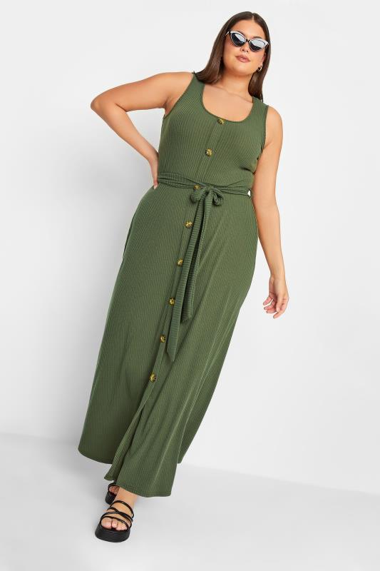 YOURS Plus Size Green Ribbed Sleeveless Maxi Dress | Yours Clothing 3
