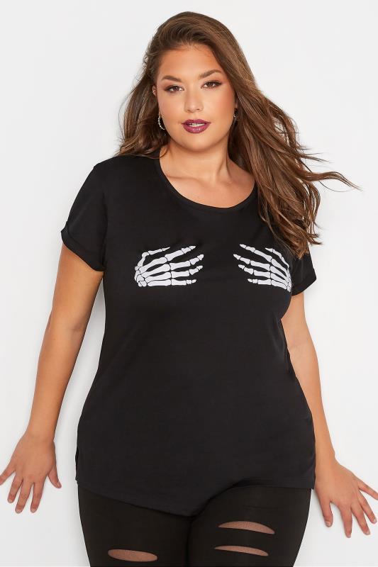  dla puszystych Curve Black Skeleton Hands Halloween T-Shirt