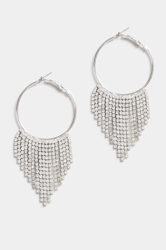 Silver Diamante Tassel Hoop Earrings | Yours Clothing 2