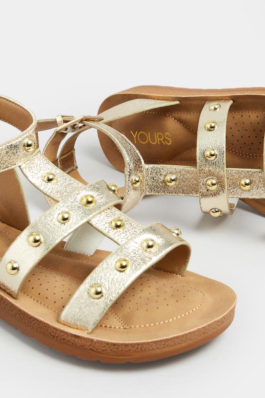 Gold Studded Shimmer Gladiator Sandals In Extra Wide EEE Fit | Yours Clothing  5