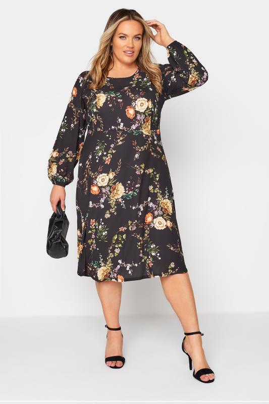 Plus Size YOURS LONDON Black Blossom Midi Dress | Yours Clothing 1
