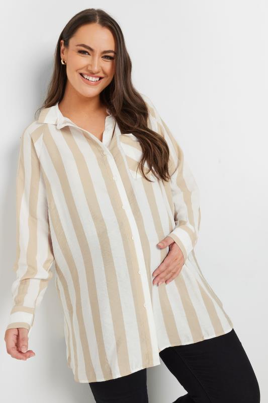  Tallas Grandes BUMP IT UP MATERNITY Curve Beige Brown Stripe Shirt