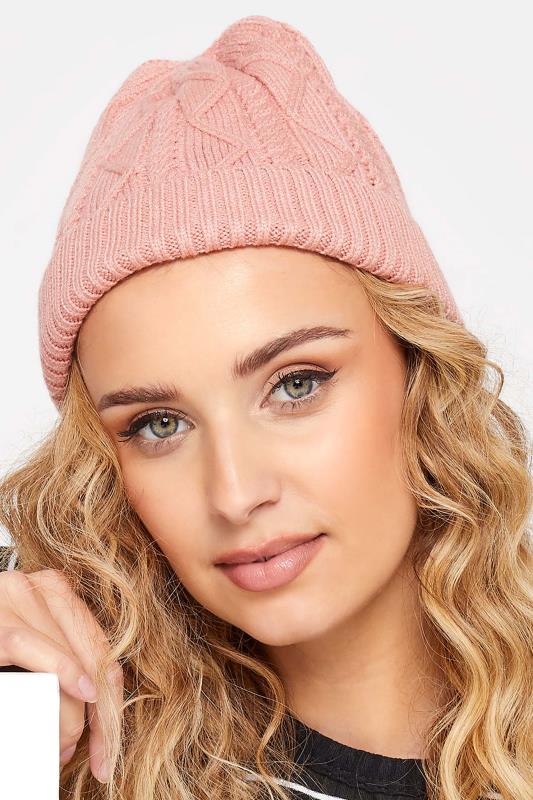 Pink Cable Knitted Beanie Hat | Yours Clothing 1