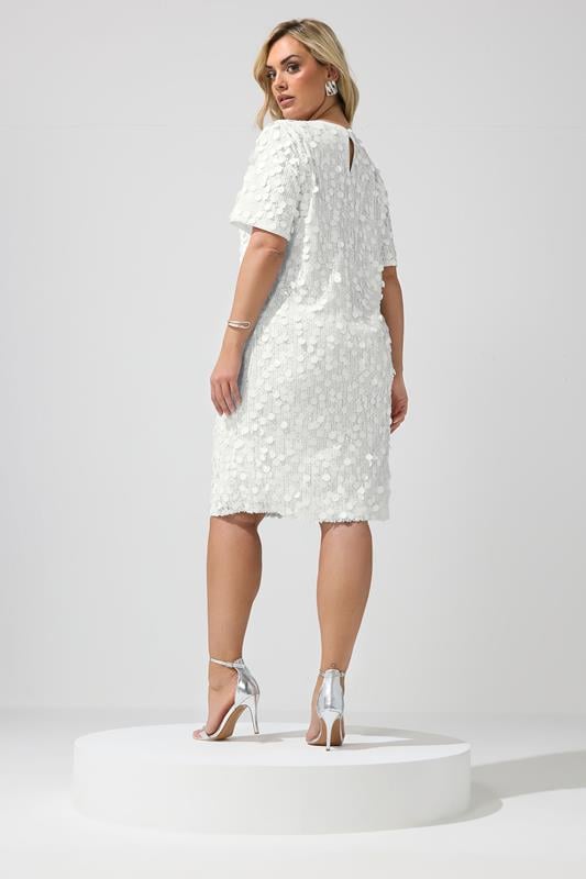 YOURS LONDON Plus Size White Sequin T-Shirt Dress | Yours Clothing 2